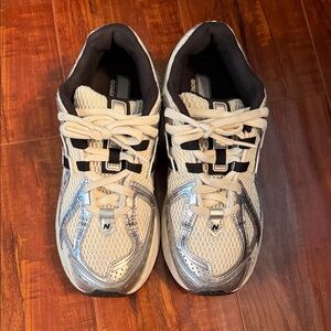 New Balance Kids' Cream and Silver Sneakers